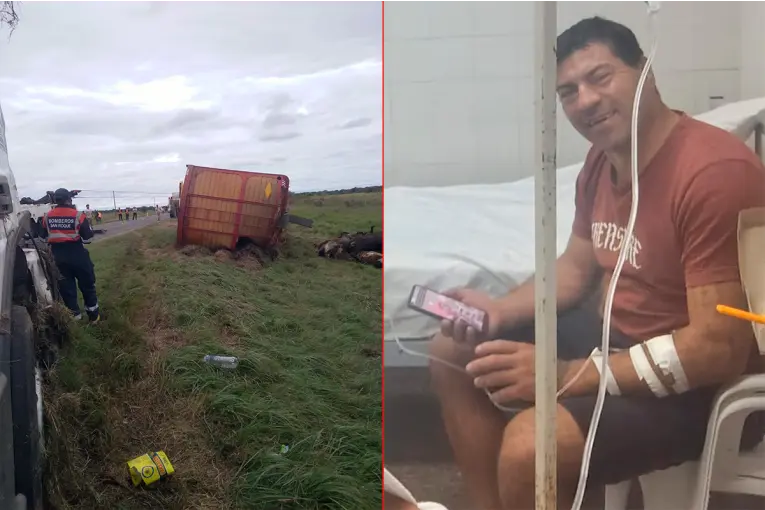 Camionero entrerriano volcó en el tramo correntino de Ruta 12 y apuntó al mal estado de la traza