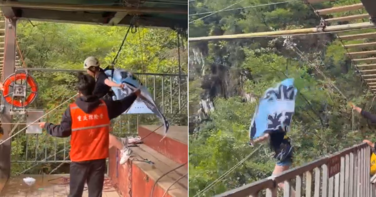 Se rompió la cuerda de seguridad y una turista cayó al vacío en una atracción extrema de China