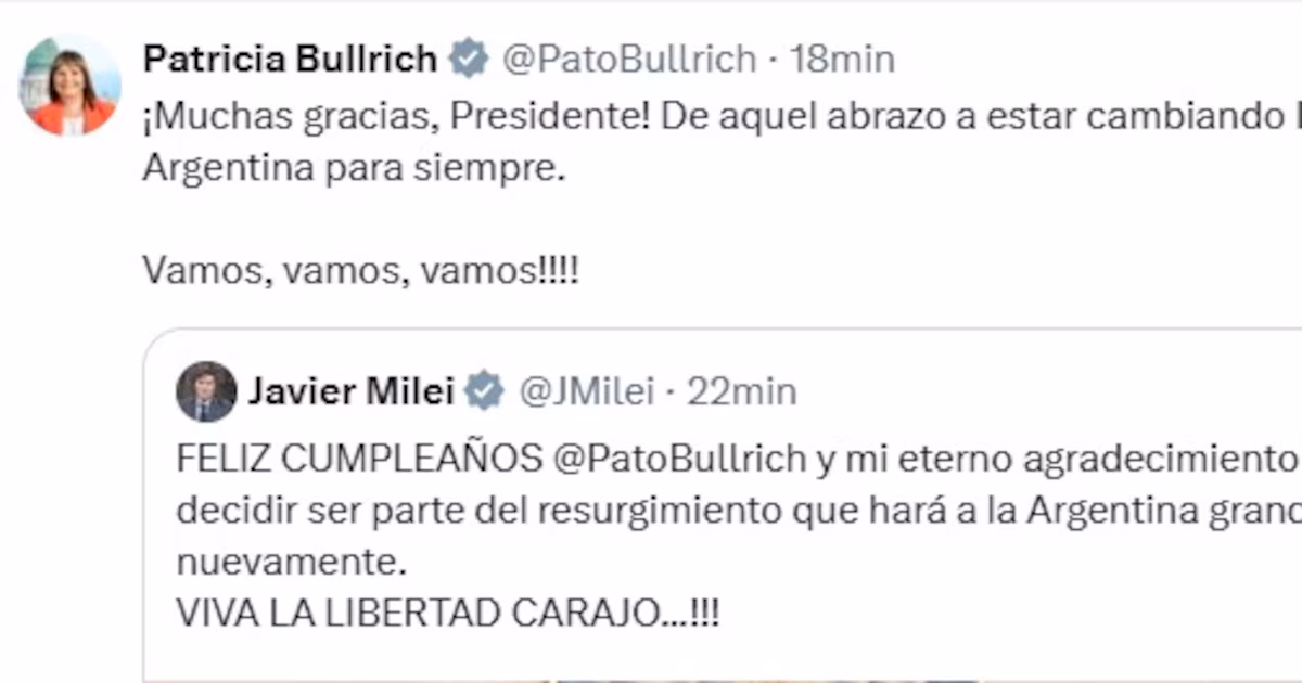 “Mi eterno agradecimiento”: en medio de la interna libertaria, Milei saludó a Bullrich por su cumpleaños