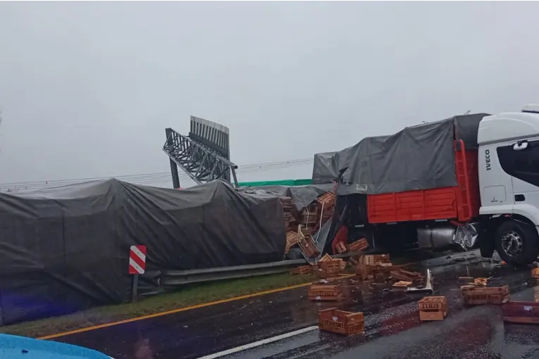Un camión chocó un cartel sobre la Ruta 12 y provocó importantes complicaciones en el tránsito