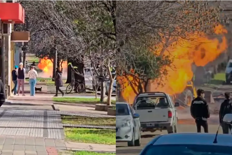 Video: una fuga de gas en Crespo provocó un incendio y una máquina municipal quedó envuelta en llamas