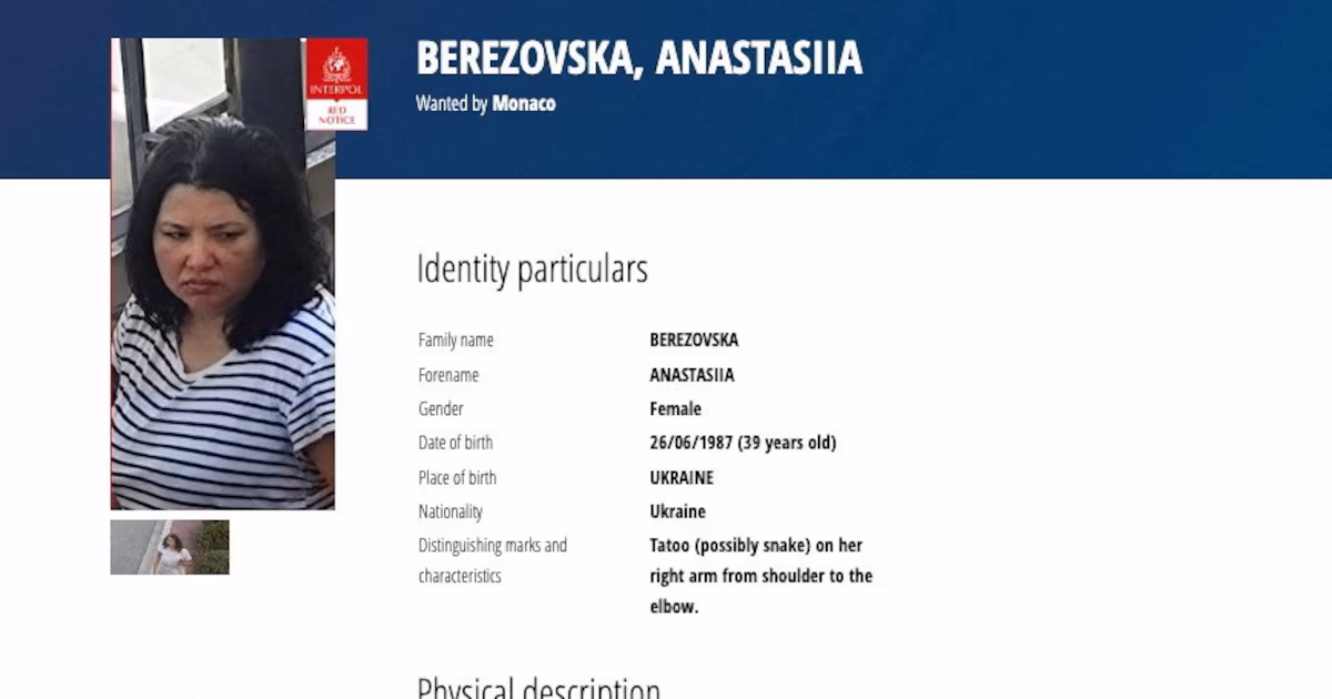 La Interpol identificó a una sospechosa del atentado con bomba contra un millonario ucraniano en MónacoLa organización policial identificó a Anastasiia Berezovska en una Notificación Roja publicada en su sitio web para solicitar su arresto, según los informes su ataque iba dirigido contra el magnate vinculado a Rusia