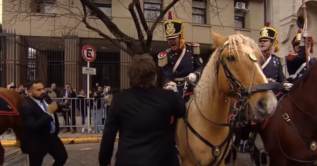 El efusivo canto de la Marcha de San Lorenzo que hizo Javier Milei junto a un granadero