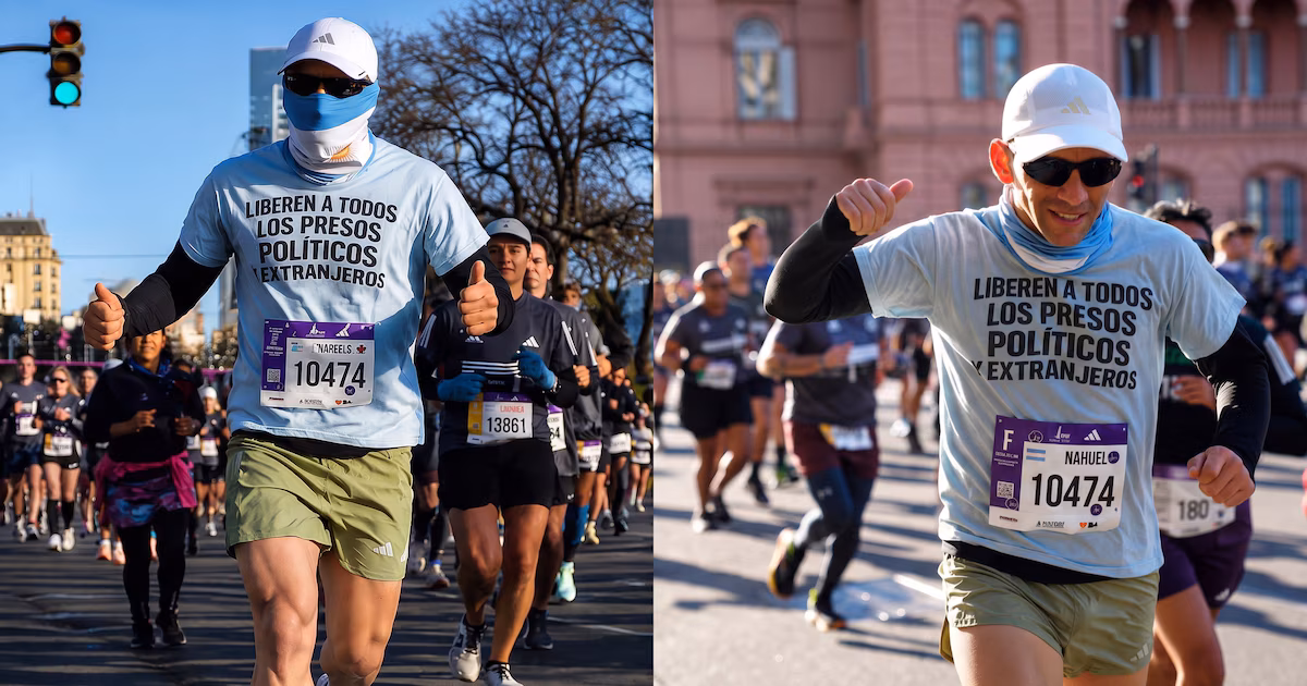 Nahuel Gallo corrió la Media Maratón de Buenos Aires y pidió por la liberación de los presos políticos en Venezuela
