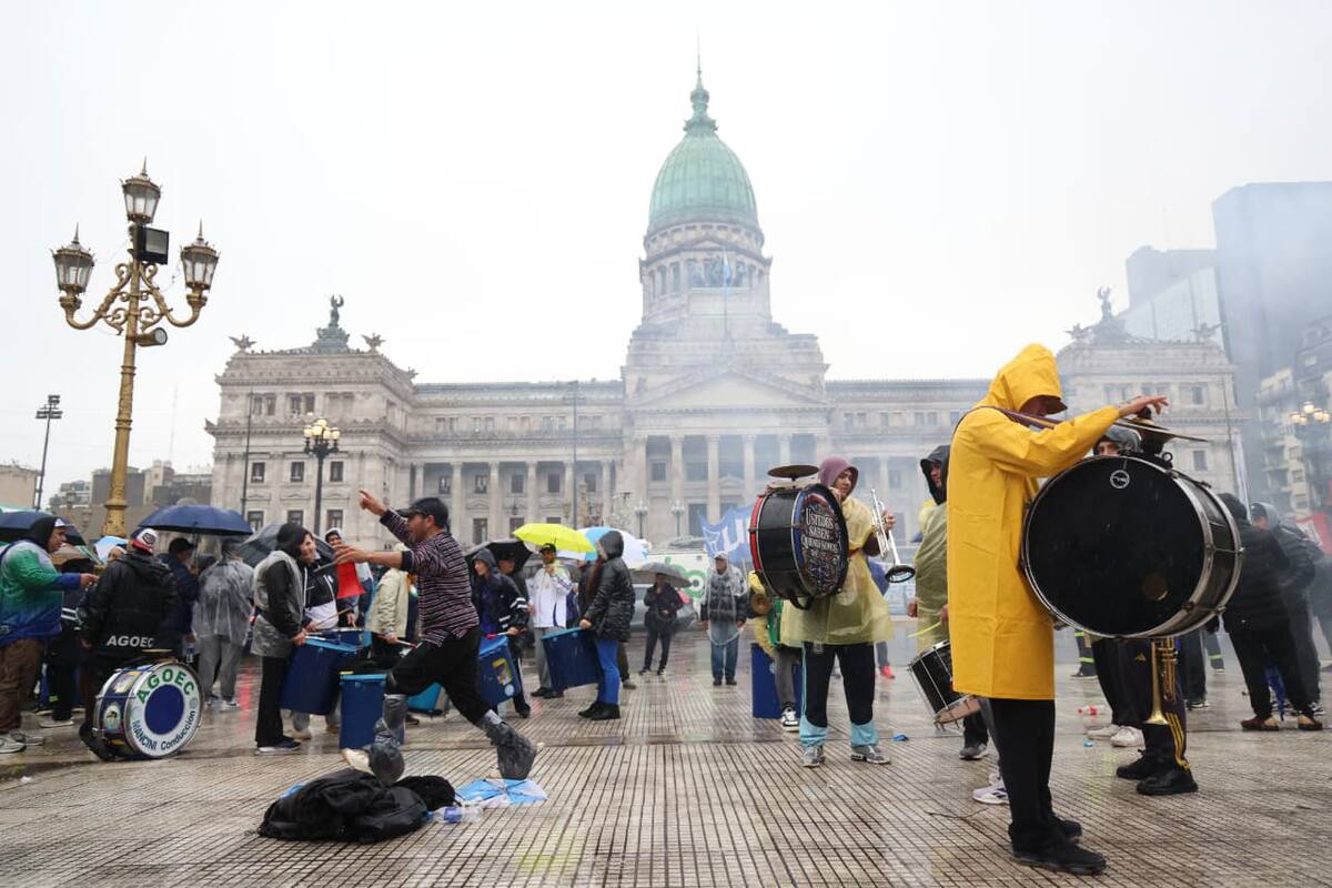 Fuerte operativo de seguridad. La oposición, gremios y piqueteros marchan al Congreso en rechazo a la ley de tierras