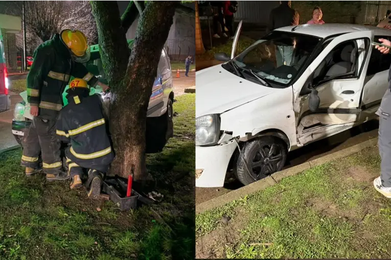 Un auto terminó sobre un cantero tras un fuerte accidente en Crespo