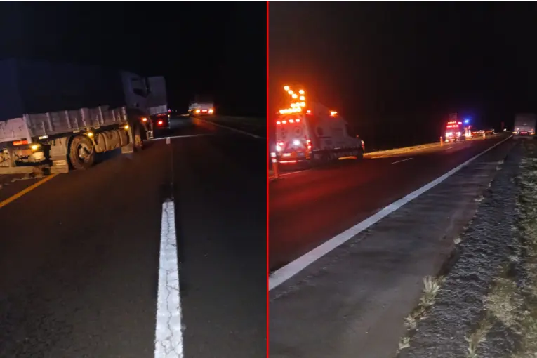 Un camión despistó en la Autovía 14 por una falla mecánica y terminó en el cantero central