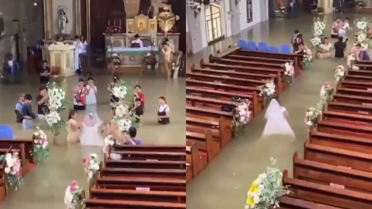 No los detuvo ni el agua: se casaron dentro de una iglesia inundada en Filipinas