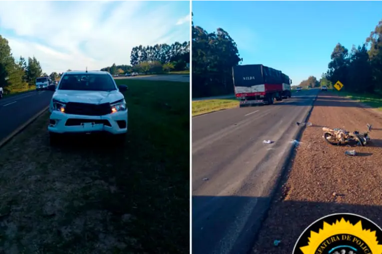 Una motociclista sufrió una grave fractura tras un choque con una camioneta en la Autovía Artigas
