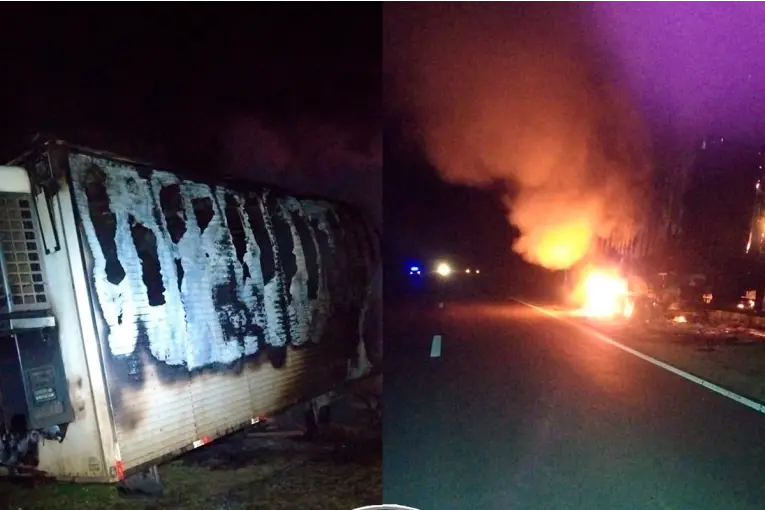Un camión brasileño se incendió en Ruta 6 y el conductor logró evitar que las llamas alcanzaran la cabina