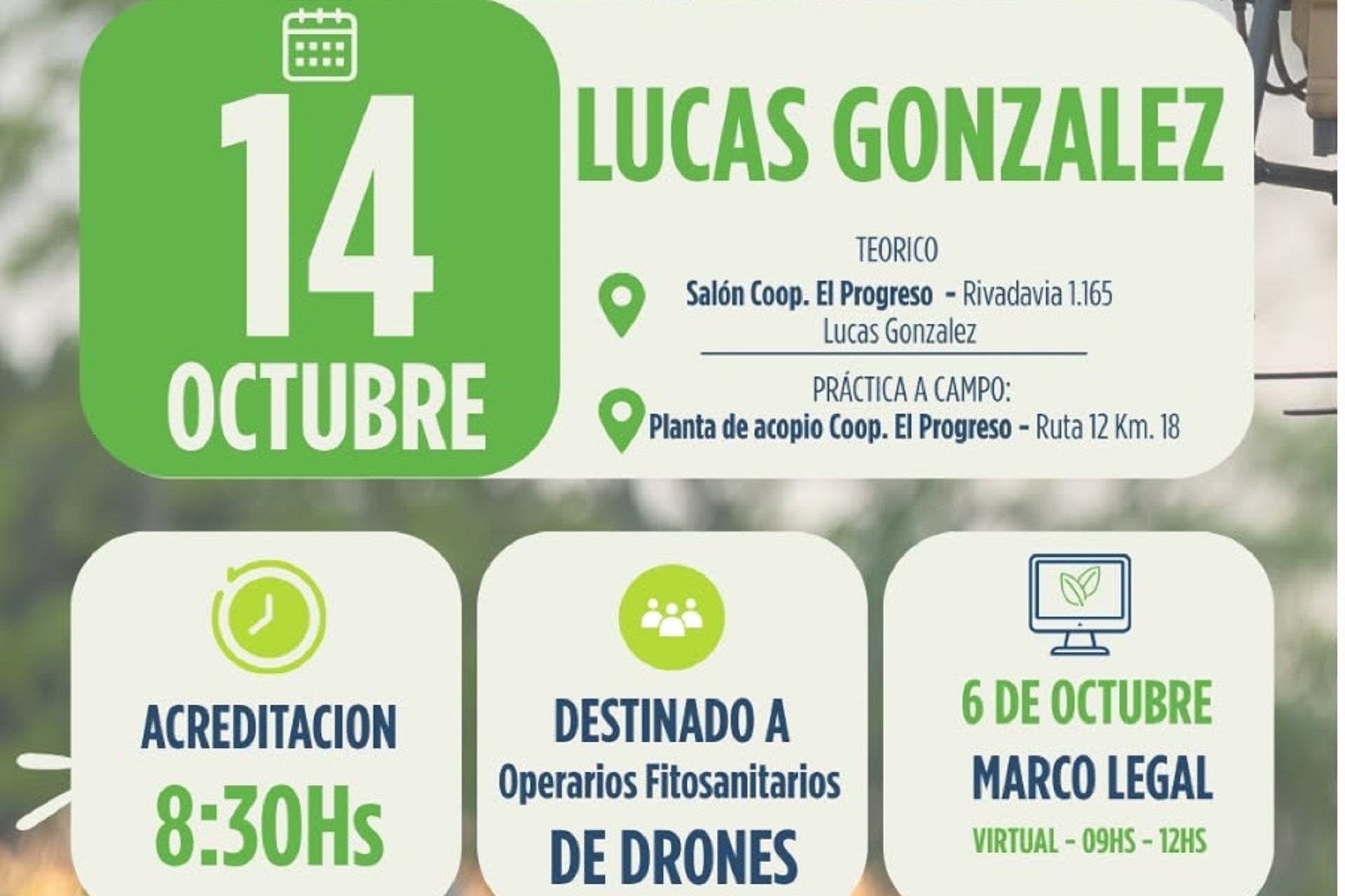 Lucas González será sede de una capacitación para operarios de drones agrícolas